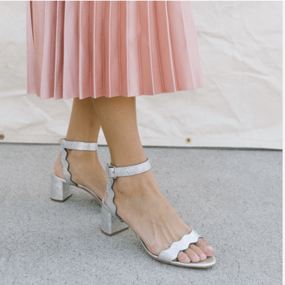 Loeffler Randall Emi Scallop Metallic Silver Leather Sandal Size 5.5